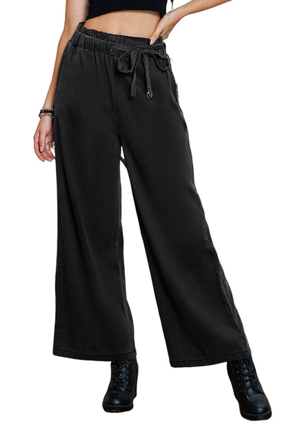 Black high-waisted wide-leg pants size chart