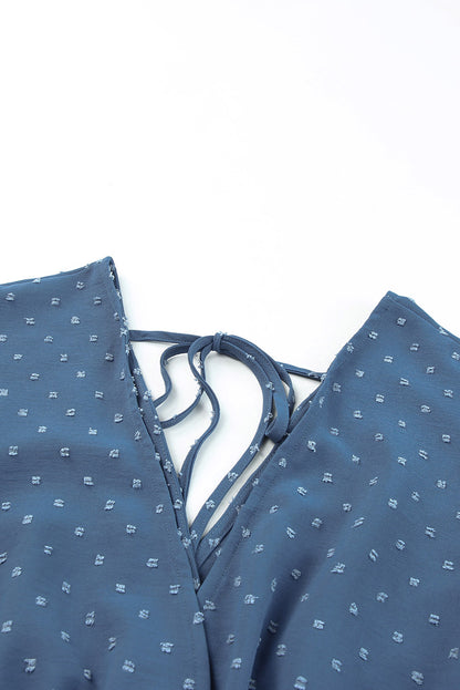 Sky Blue Swiss Dot V Neck Wrap Beach Dress