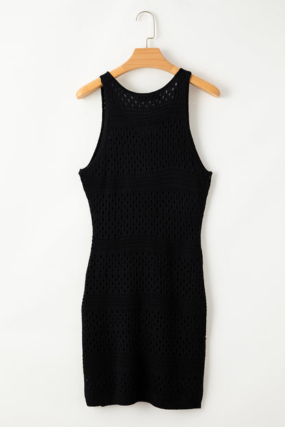 Black Hollow Out Crochet Slits Cover Up Dress