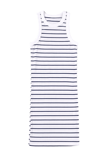 Black and white striped tank mini dress: a versatile essential for your summer wardrobe.