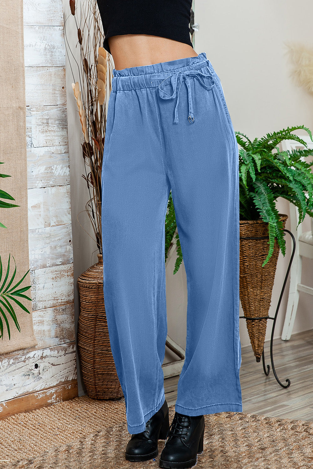 Black high-waisted wide-leg pants perfect for running errands.