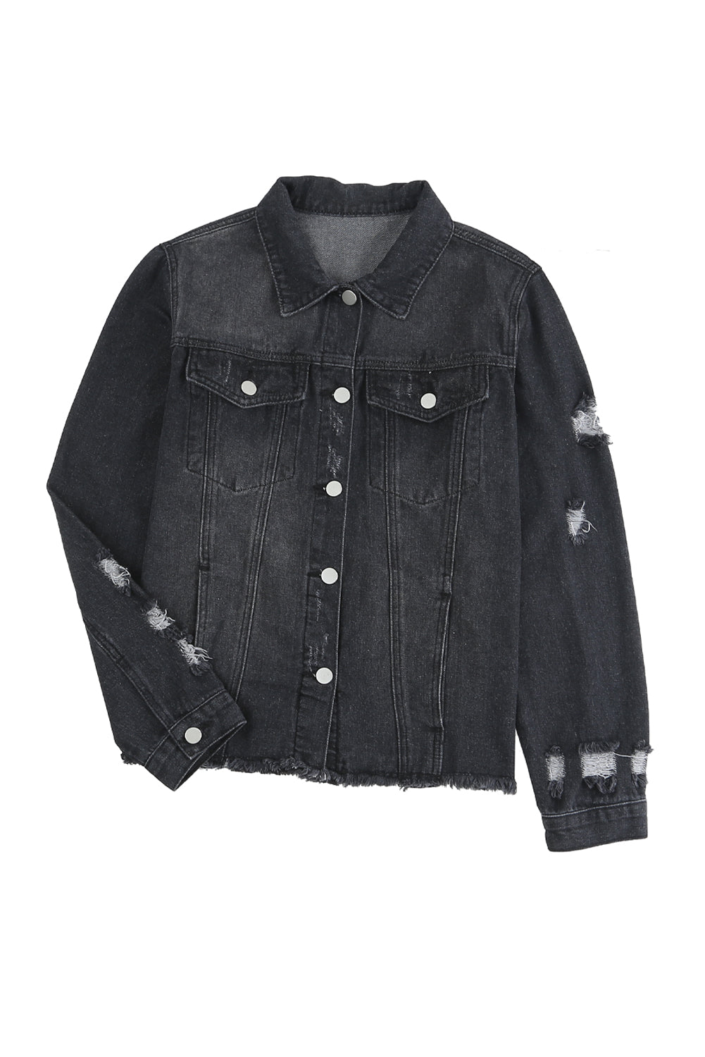 Shop for black distressed denim jackets at Vogue Village