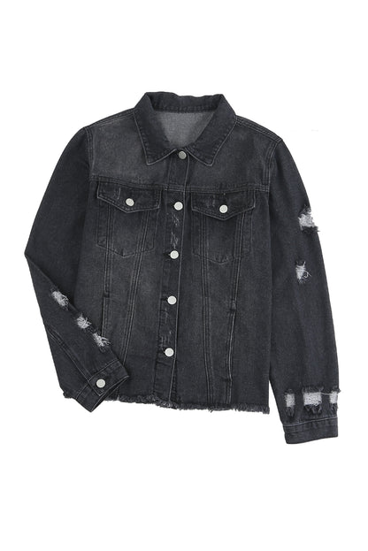 Shop for black distressed denim jackets at Vogue Village