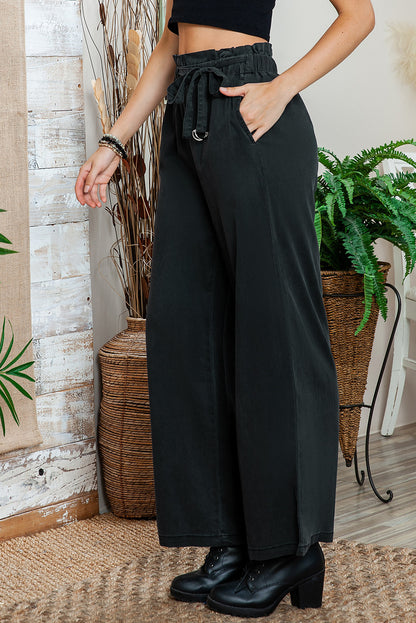 Black high-waisted wide-leg pants size chart