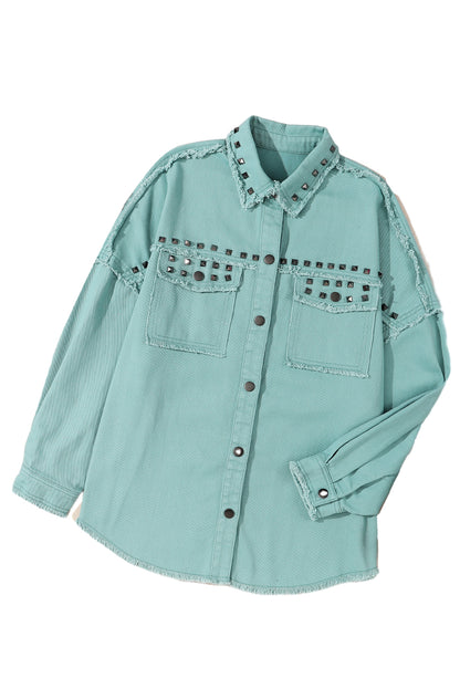 Image featuring multiple green denim jackets stacked together, highlighting the bulk ordering option.