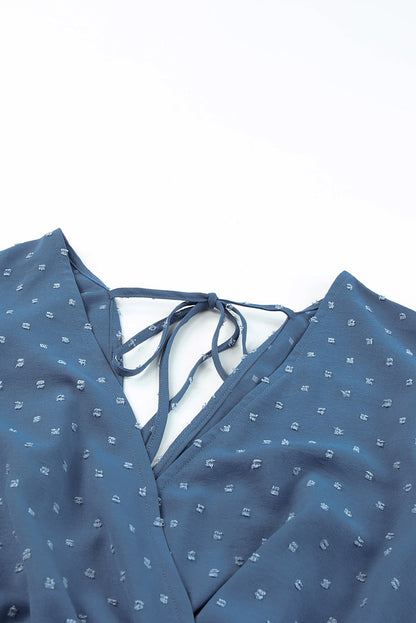 Sky Blue Swiss Dot V Neck Wrap Beach Dress