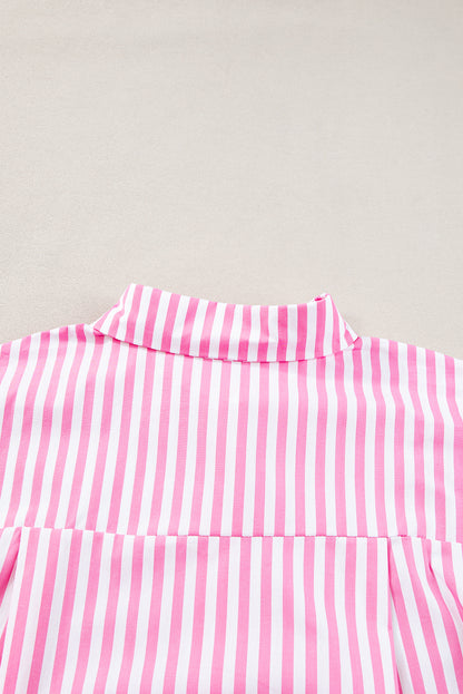 Image featuring multiple sky blue striped blouses on hangers or folded together, highlighting the bulk ordering option. Text overlay: "Wholesale Sky Blue Striped Blouse (Bulk Buy)".