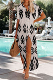 Black Abstract Print Split Maxi Cover Up