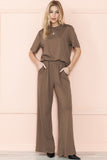 Smoke gray, two-piece loungewear set featuring a relaxed-fit t-shirt and wide-leg pants (women's clothing set).