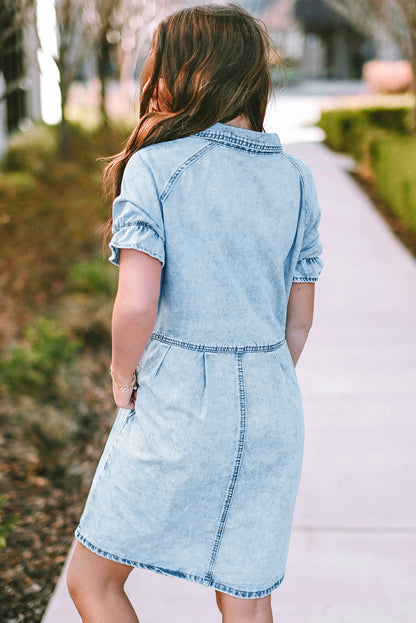 Blue mineral wash adds a unique and stylish touch to the denim dress.