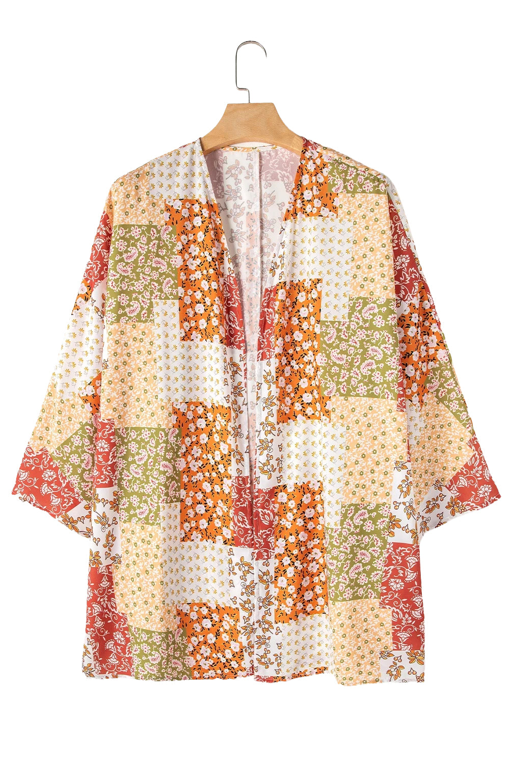 White Boho Patchwork Floral Open Front Cover Up