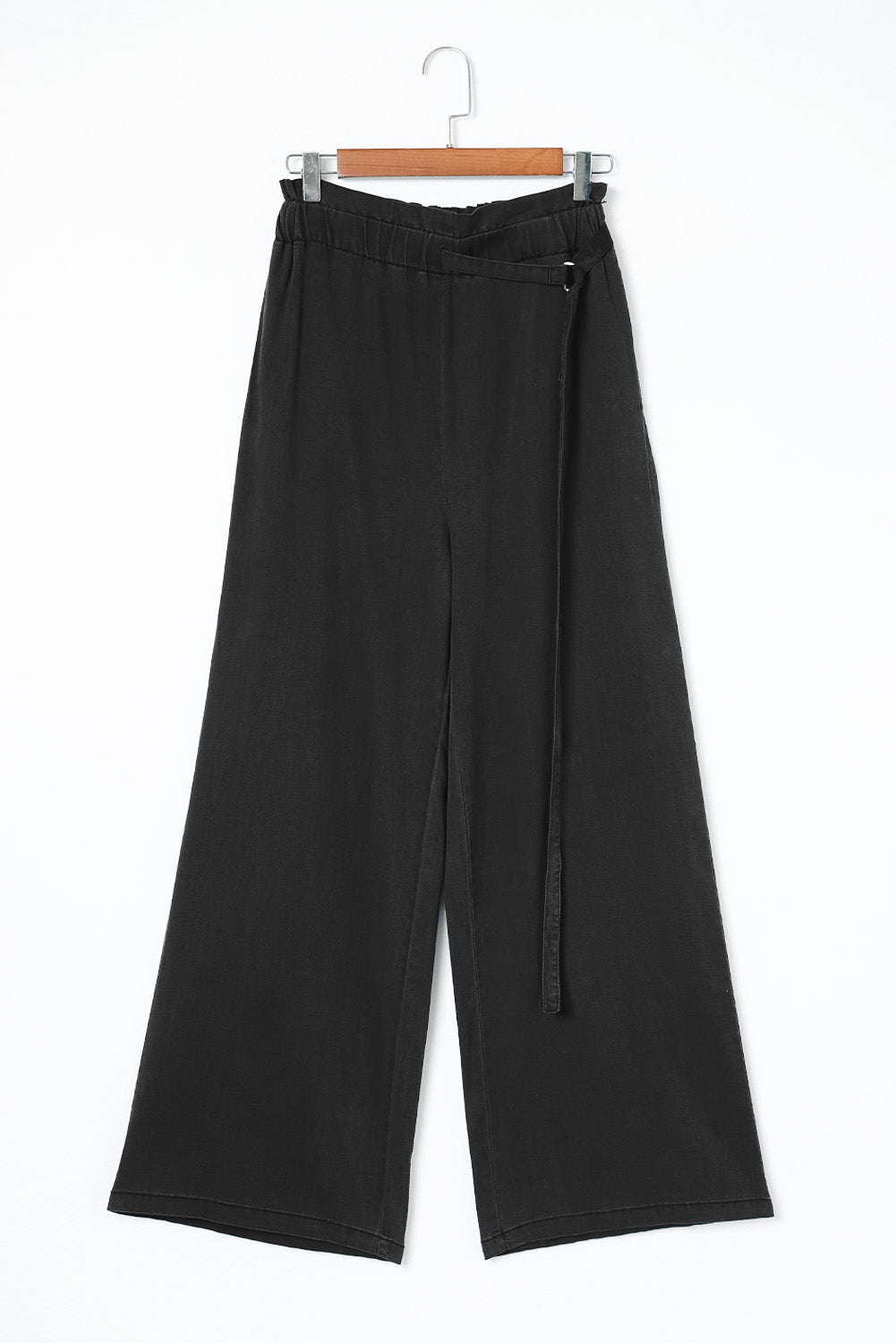 Elevate your summer style! Black high-waisted wide-leg pants. 