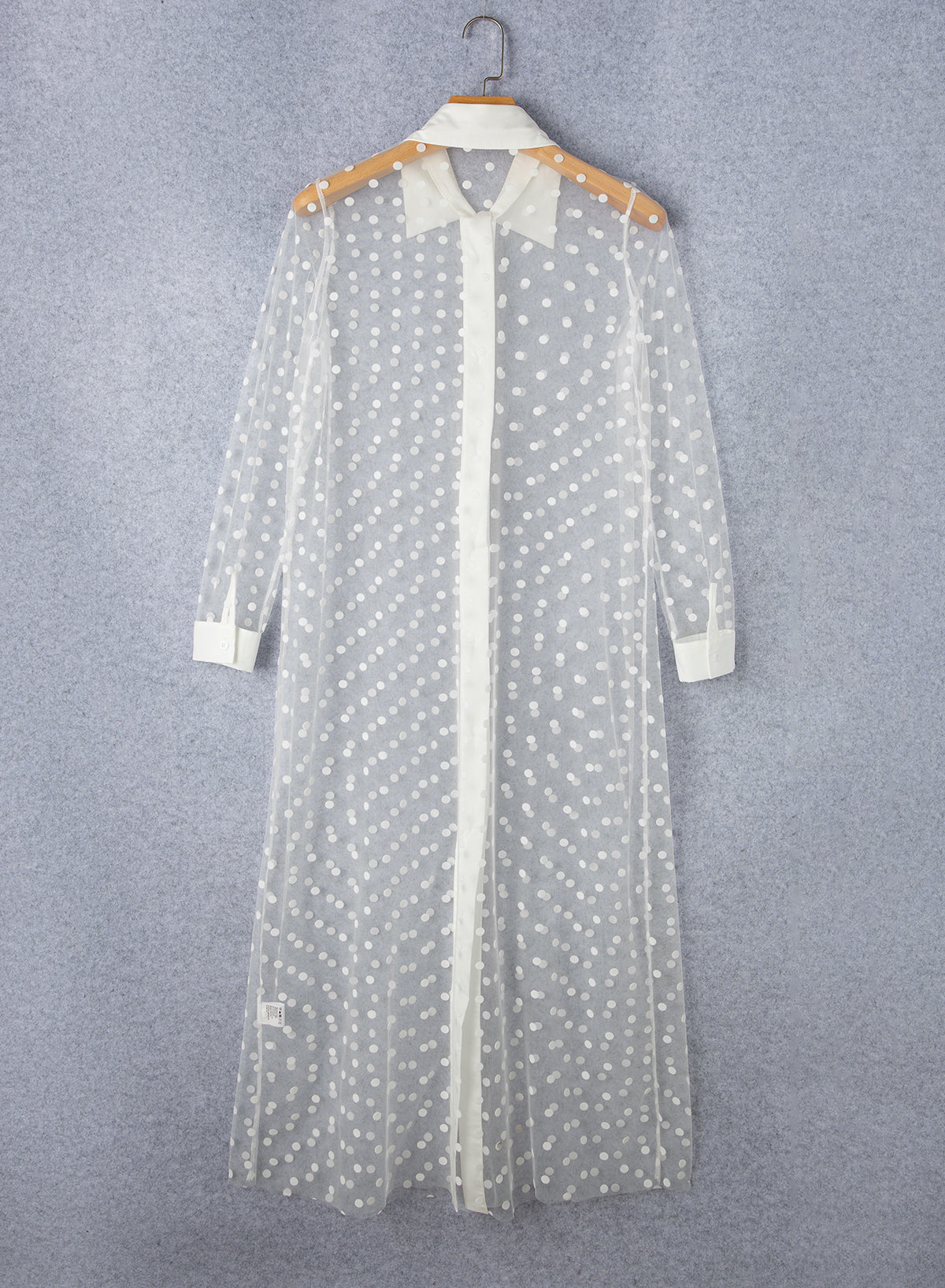 White Polka Dot Print Collared Buttoned Mesh Cover Up