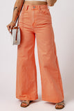 Orange acid wash jeans with a high waist and wide leg design (women's jeans).